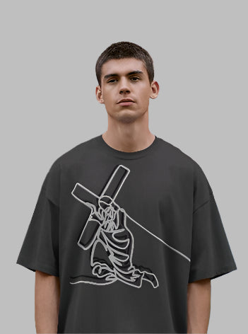 Jesus Cross Oversized Snow Wash T-shirt