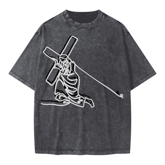Jesus Cross Oversized Snow Wash T-shirt