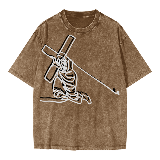 Jesus Cross Oversized Snow Wash T-shirt