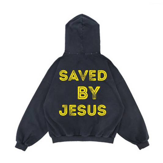 Jesus Saved Me/ Reverse Pocket Design Distressed Hoodie