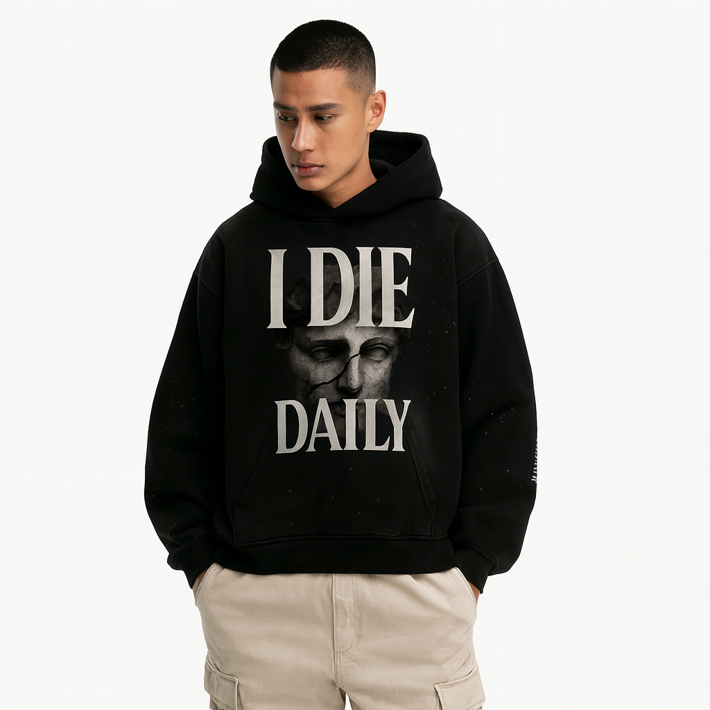 I Die Daily (Vintage Wash Frayed Fleece) Hoodie