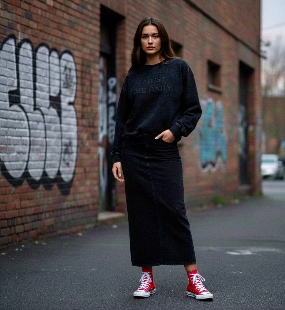 I Must Die Daily/ Oversized Faded Sweatshirt