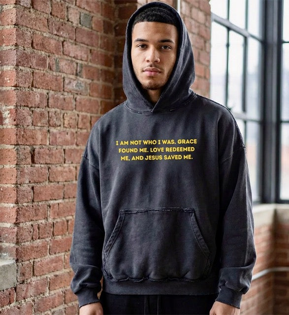 Jesus Saved Me/ Reverse Pocket Design Distressed Hoodie